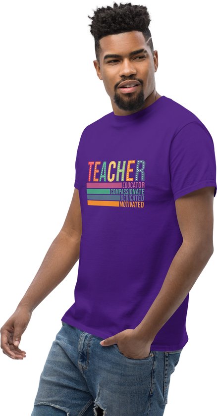T-shirt pour homme Teacher - Col rond - Violet - Taille S