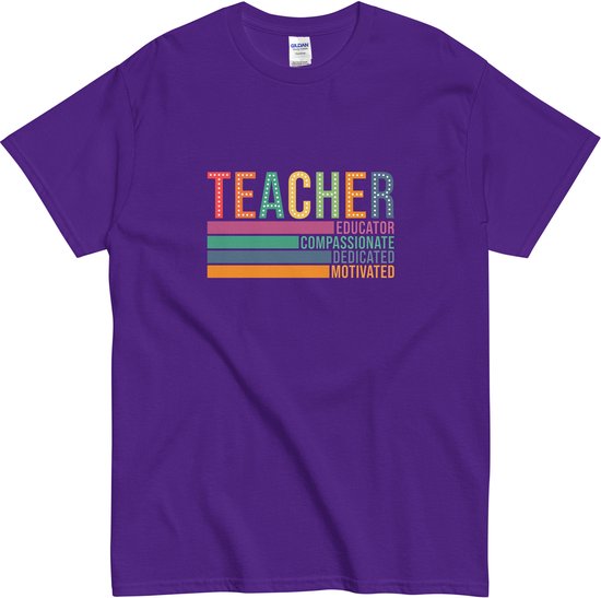 T-shirt pour homme Teacher - Col rond - Violet - Taille S