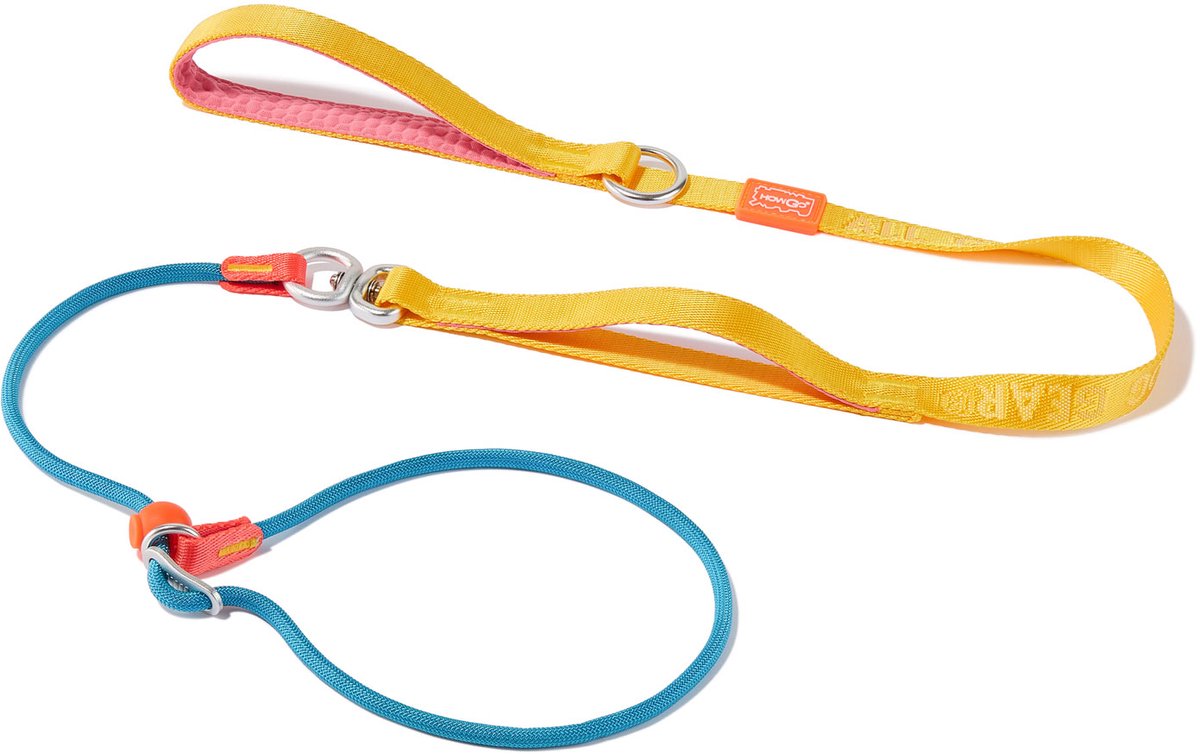 Slip Lead Leash with Collar 1.5m (Blue & Yellow) - 360° Swivel Anti Tangle / Heavy Duty - No Pull Walking / 2 Handles / Large Medium Small Dogs / Training Hondenriem / Slipriem / Trainingslijn / Sliplijn / Slip Leiband