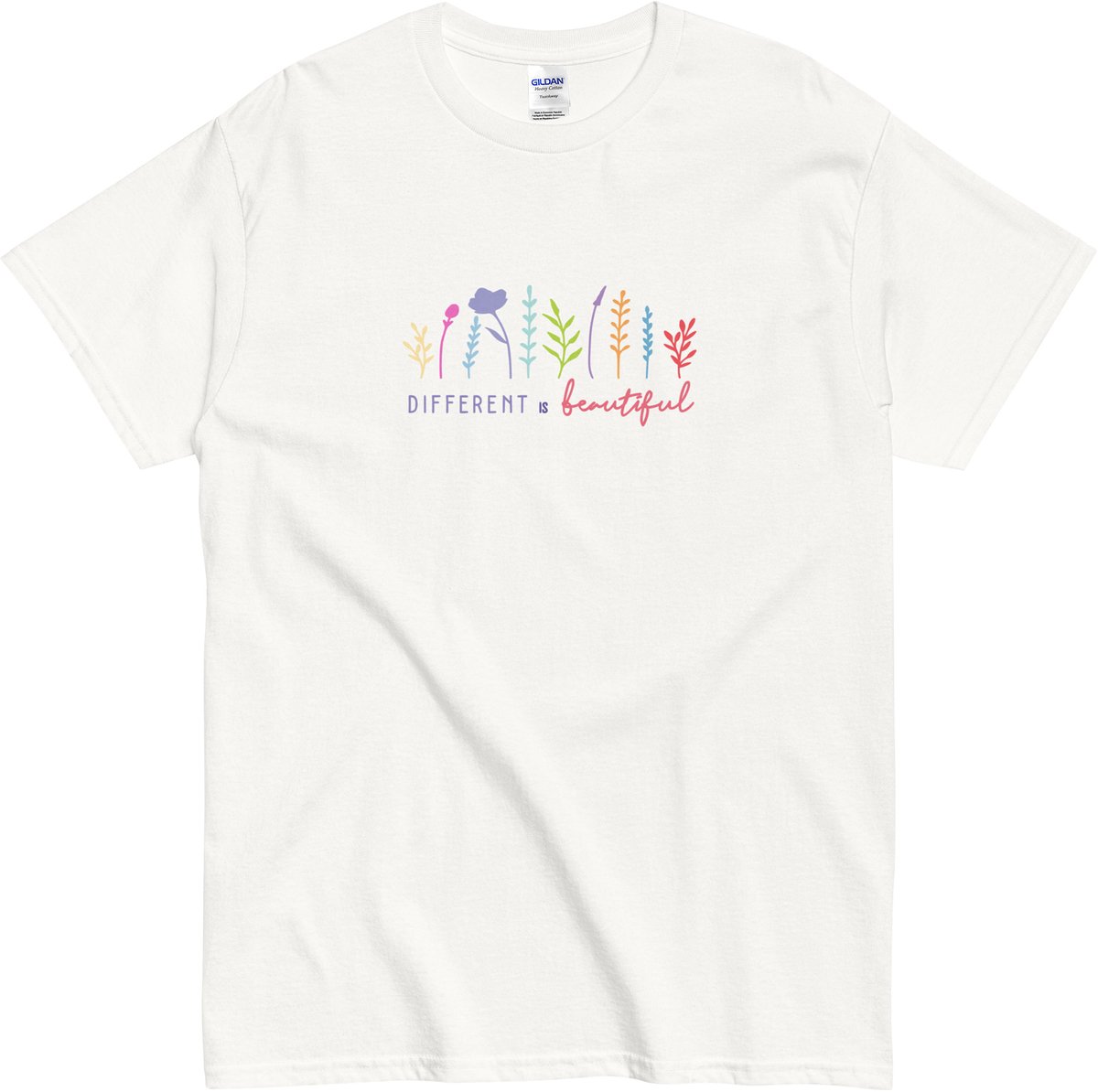 Dames en Heren Tshirt - Quote Different is Beautiful - Bloemen - Wit - M