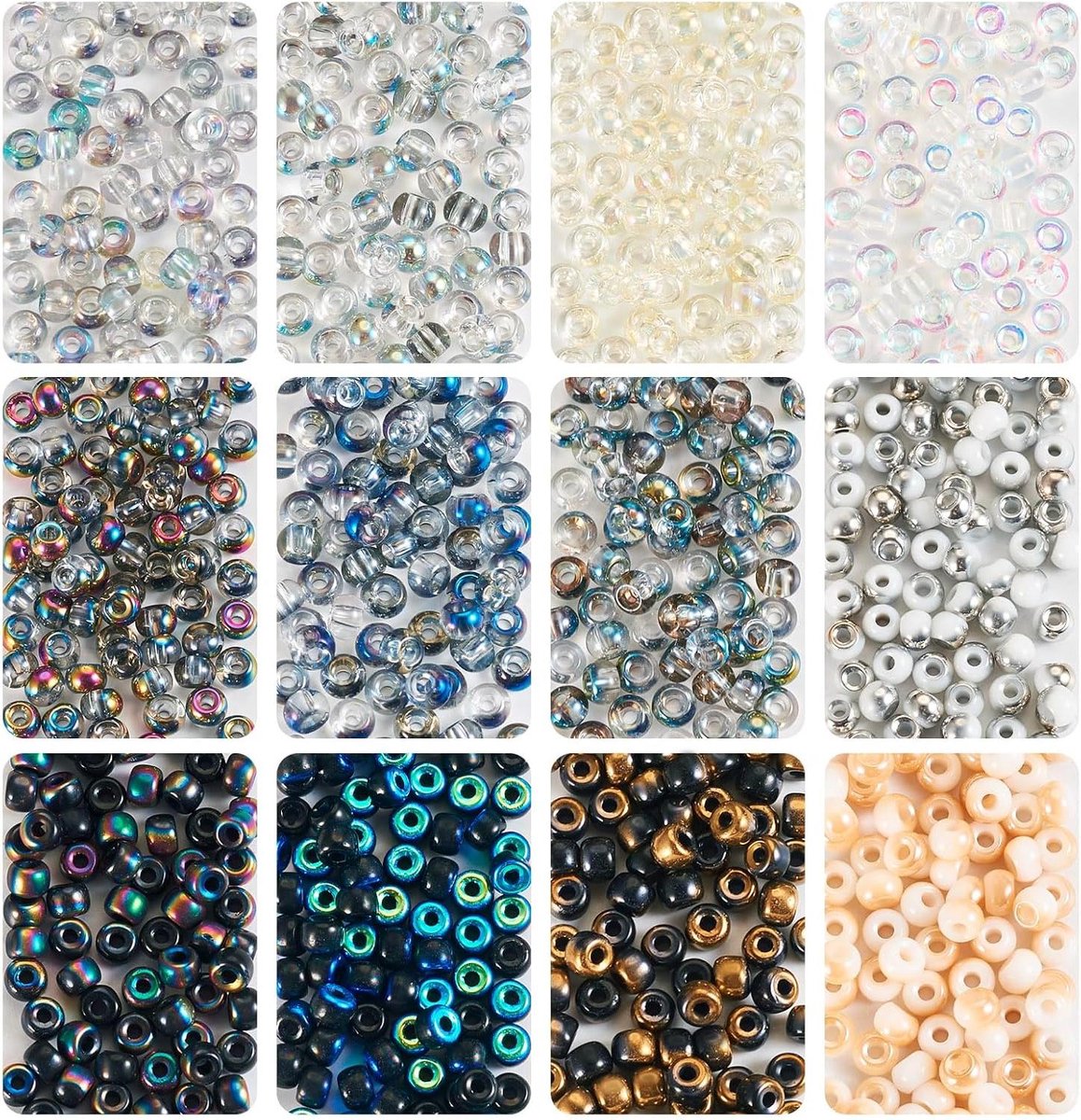 Inovra Plus - Glazen rocailles in 12 stijlen - 120g bulkverpakking voor sieraden maken - 4 mm ponykralen met regenboogkleuren - Geschikt voor borduurwerk - Gat van 14 mm