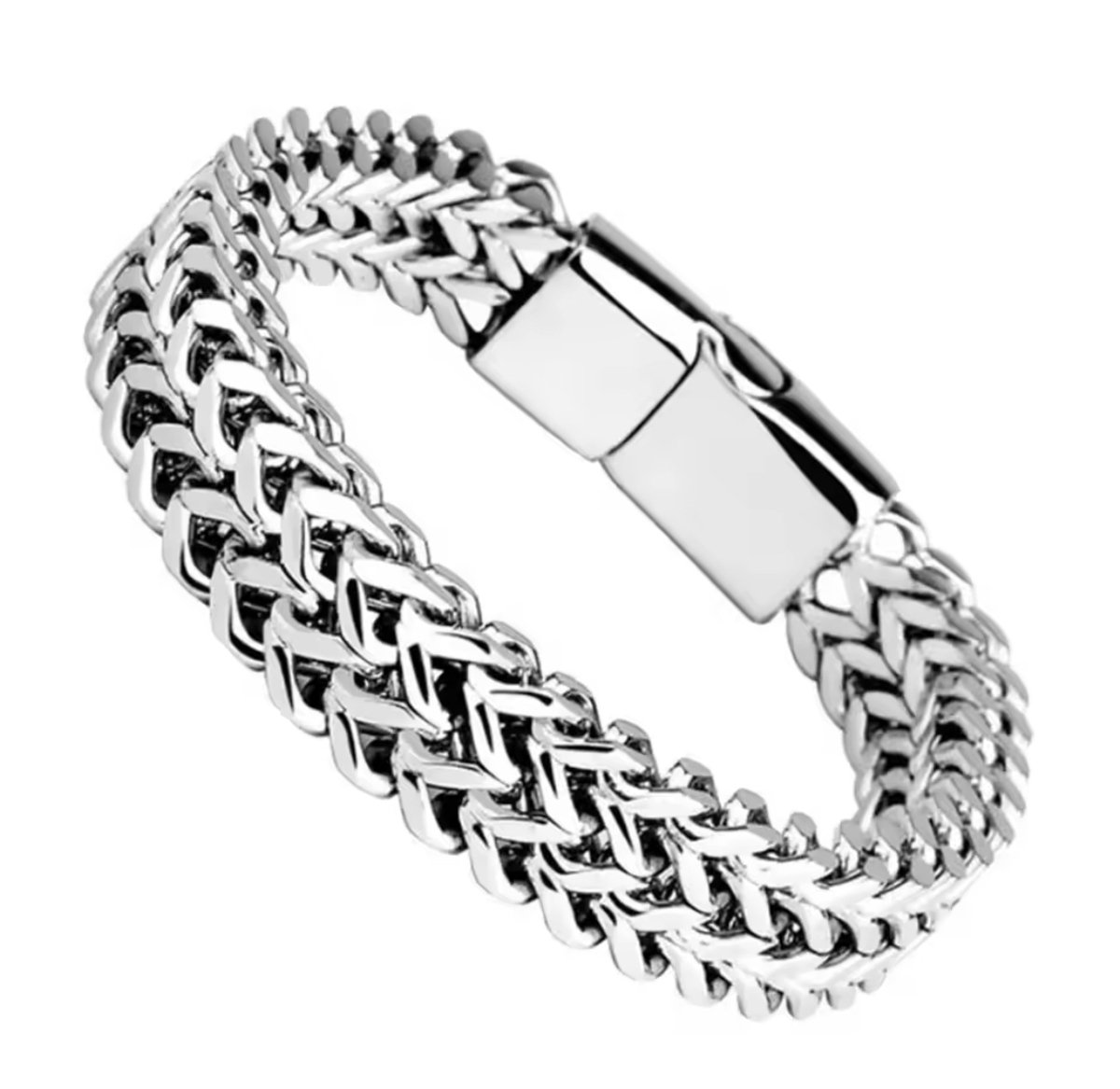 Stone Art - RVS Armband - Gevlochten Dubbele Rij - Magnetische Sluiting - 21 cm - Unisex