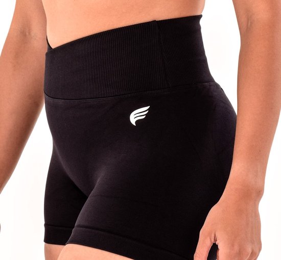 Dames sportshort high waist met V-shape taille - naadloos & shaping effect - squatproof en stretchy - yoga, pilates en fitness - DM Training Just Me Short (zwart) van DM Training — afbeelding 4