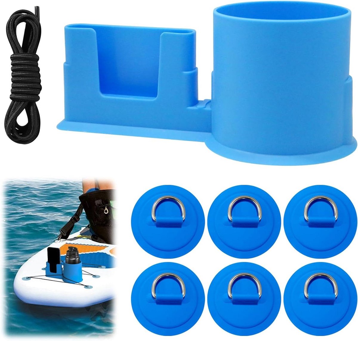 Inovra Plus - Houder voor drankjes en telefoon voor Paddle Board en Kayak met bevestigingsringen en stretchkoorden - Handige accessoires voor vissen