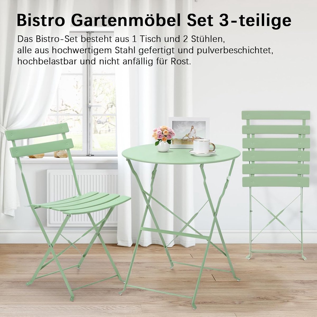 Balkonset inklapbaar metaal lichtgroen BIVIO