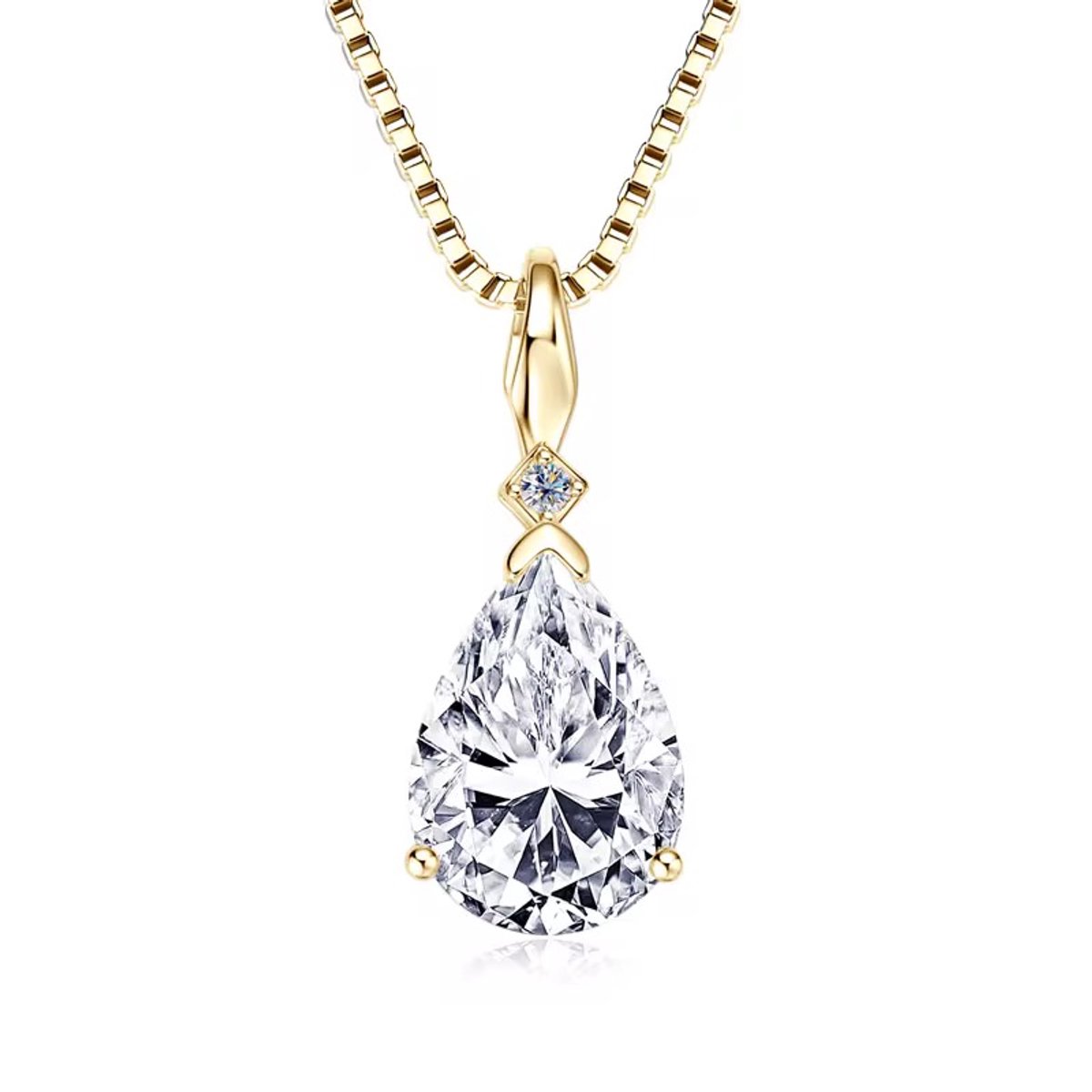 Selevie Ketting Goudkleurig met Druppelvormige Moissanite 2 ct - Peer vormige moissanite - Necklace gold