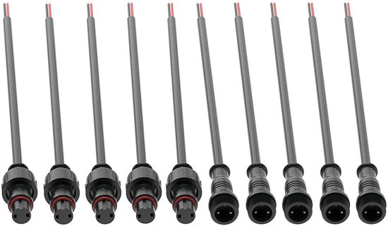 5 Paar Waterdichte Elektrische Draden met 2-pins LED-Aansluiting en Verlengkabel - IP65 Waterdicht - 18 AWG - 20 cm - Voor LED Stripverlichting.