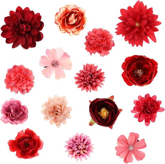 Foto: Allecto plus 21 stuks bloem haarspelden roos boho bruidsklauw clip kunstbloem haarspeld broche pin haaraccessoires voor meisjes bruiloft feest rood
