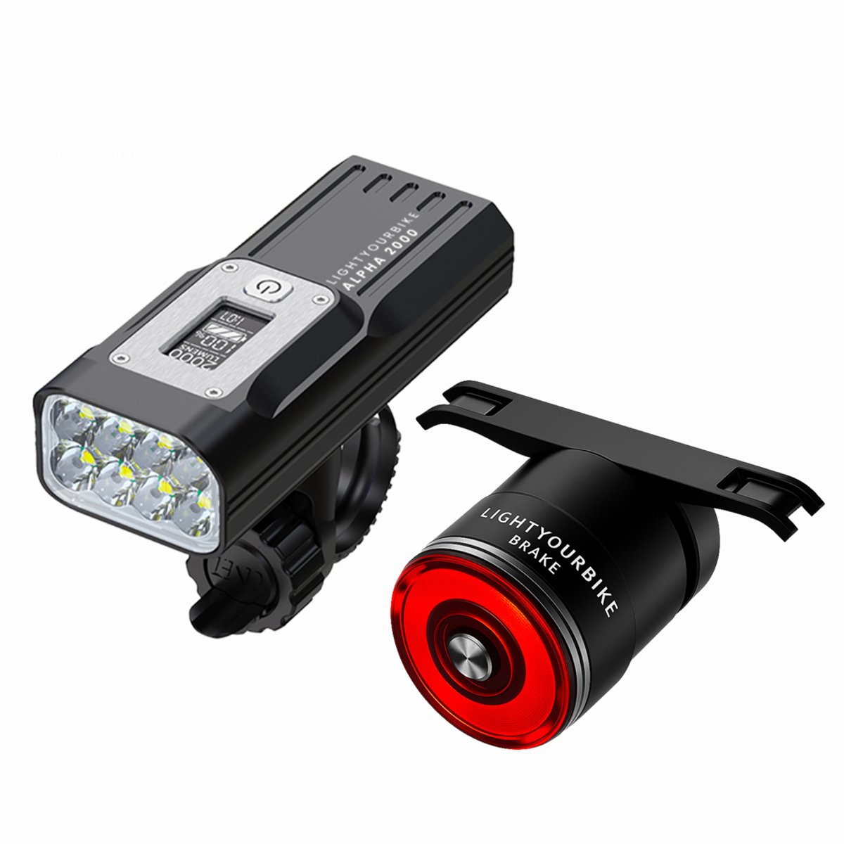 Lightyourbike ALPHA & BRAKE - Fietsverlichting set - 2000 lumen - Met powerbank 10.000 mAh
