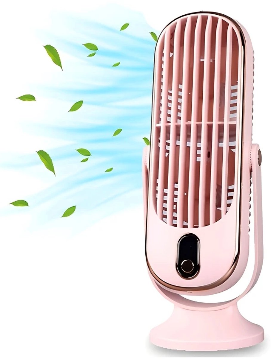 Krachtige Ventilator - Oplaadbare + 180graden Kantelbare Ventilator - 5Modi/Standen - Draagbare Hand + Tafel Ventilator - Voor de Ultieme Verkoeling + de Perfecte Reiseditie - Kleur: Roze