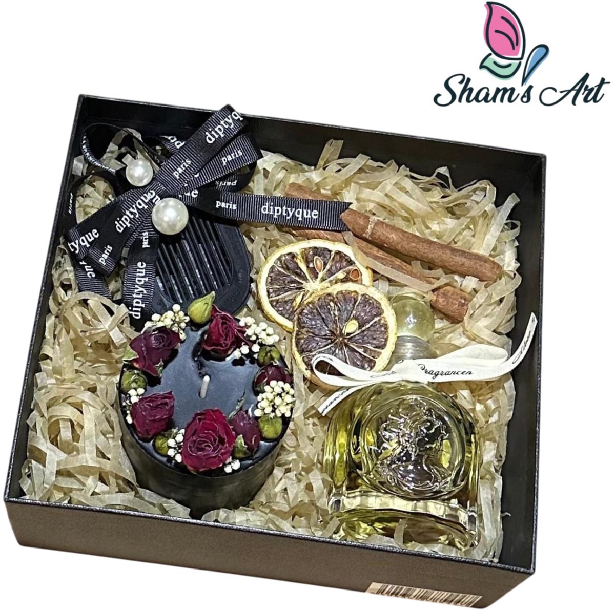Luxe Cadeau Set - Zwart - Handgemaakte Elegante Kaars met Gedroogde Rozen + Rietverspreiderparfum en Garderobeparfum - Geschenk Set - Geur Kaars