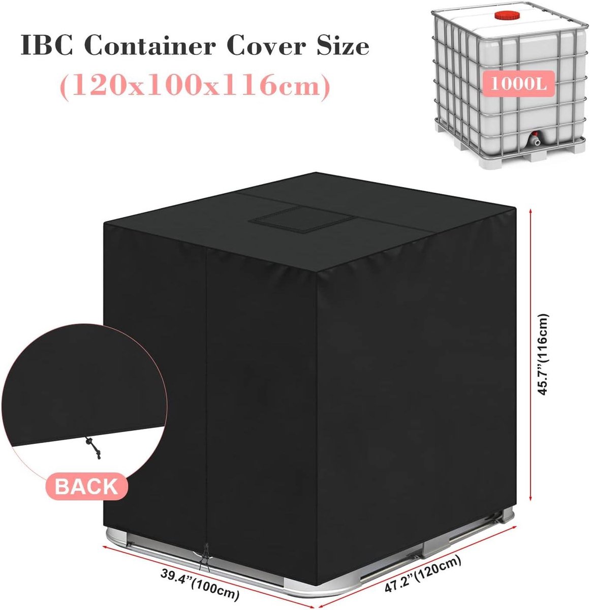 IBC-container afdekking met ritssluiting en anti-UV-beschermhoes voor regenwatertank - Waterreservoir afdekzeil voor 1000 liter tank