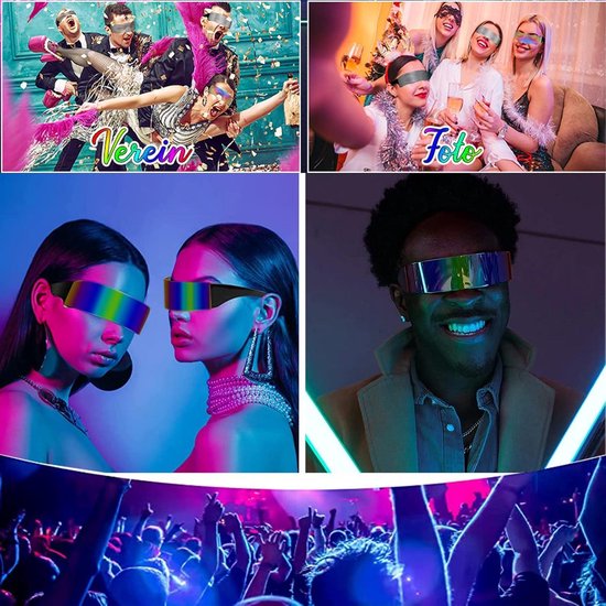 Futuristische Zonnebril Set van 2 - Kleurvolle Spiegellens voor Feesten en Cosplay van Merkloos — afbeelding 4