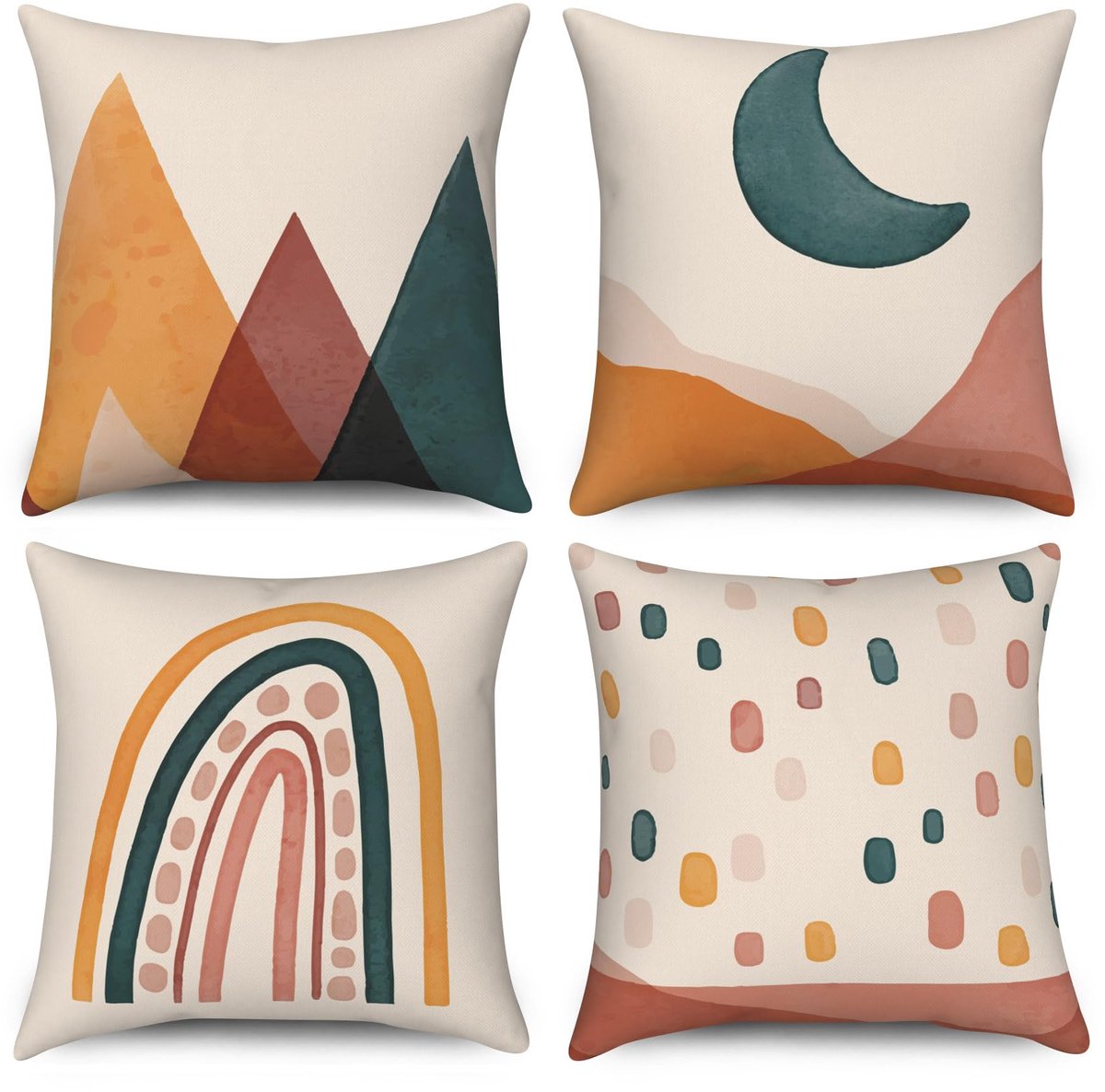 Ibenzoa Set van 4 Boho Kussenslopen 40x40 cm met Abstracte Kunst voor Sierkussens oranje