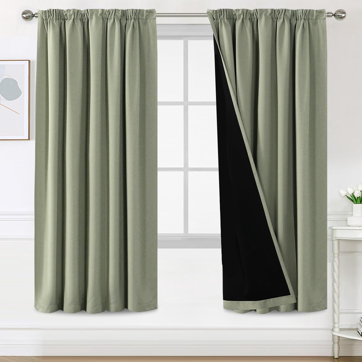 Ibenzoa Volledig Verduisterende Gordijnenset met Plooiband, 214 x 132 cm, Lichtsalie, Set van 2