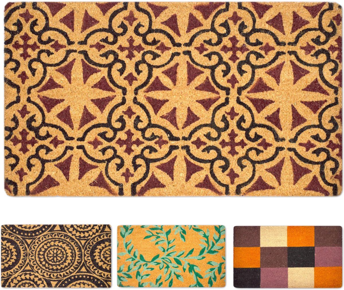 Ibenzoa Kokosvezel Deurmat voor Binnen en Buiten met Geometrisch Design - 40 x 70 cm beige