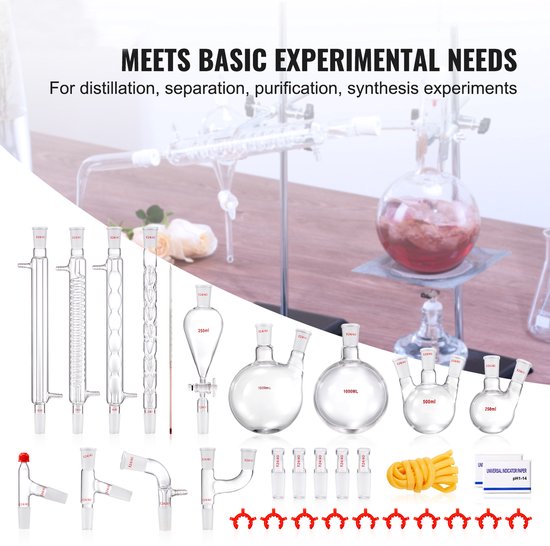Laboratorium Destillatieset, 3,3 Boro-Glaswerk met 24/40 Verbinding, 1000 ml Etherische Olie Apparatuur, 32-delig Set