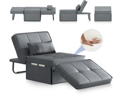 Slaapbank 1 Persoons - 4-In-1 Bank met Slaapfunctie - Verstelbare Bedbank met Kussens en Opbergzakken - Hoekbank met Slaapfunctie voor Woonkamer Slaapkamer Logeerkamer - Donkergrijs - 180x80x38 cm