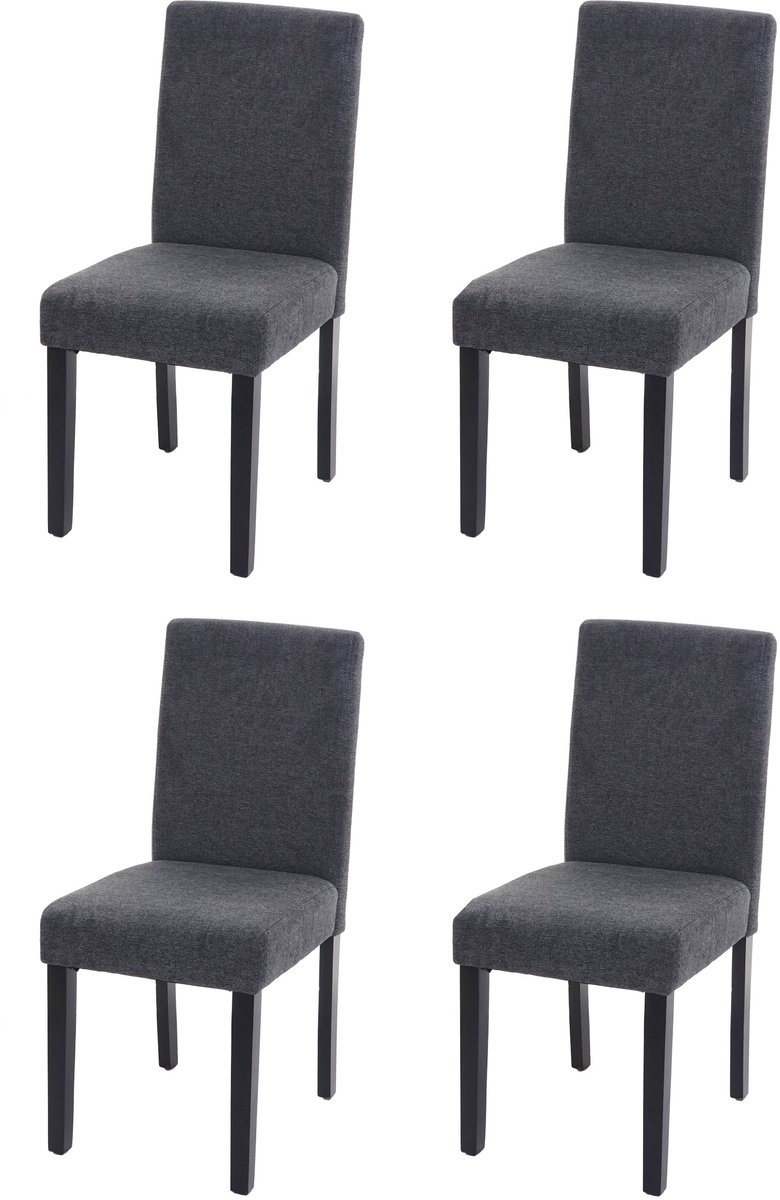 MCW Set van 4 eetkamerstoelen Keukenstoel Littau ~ textiel, antracietgrijs, donkere poten