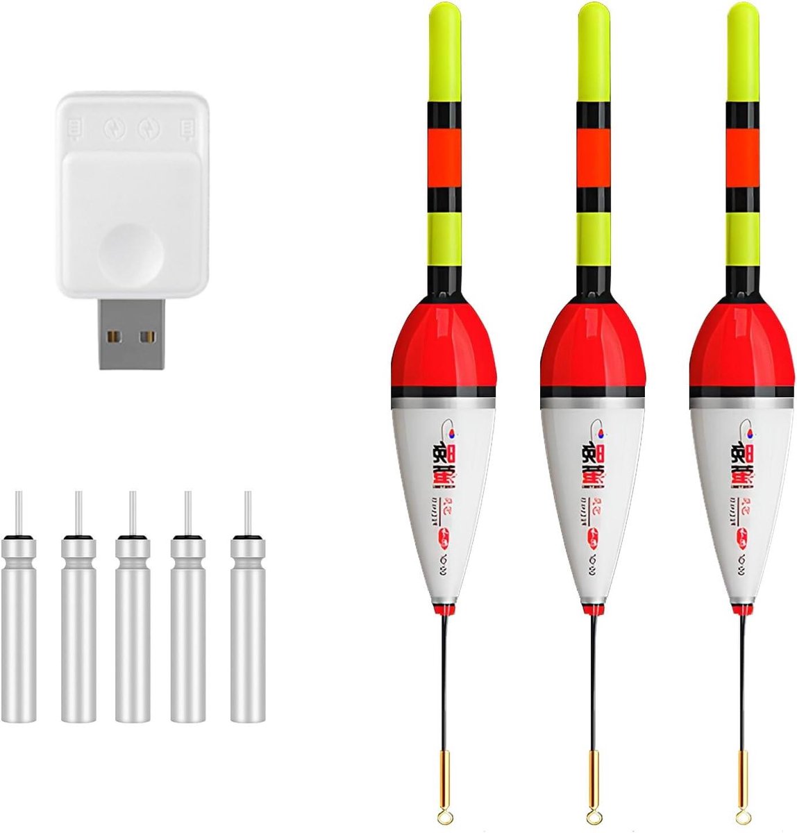 Allecto Plus - LED-dobbers met beetverklikker voor vissen - Set van 3 stuks voor dobber- en hengelsport aan meer, rivier of vijver