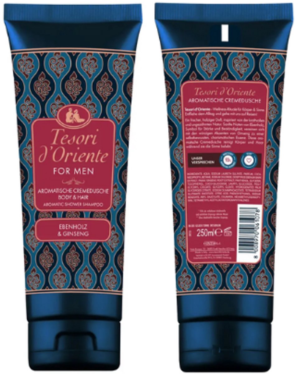 Douchegel & Shampoo - Tesori d'Oriente for Men Body&Hair - 250 ml | Crème Douchegel met Ebbenhout & Ginseng - Verzorgende Douchegel