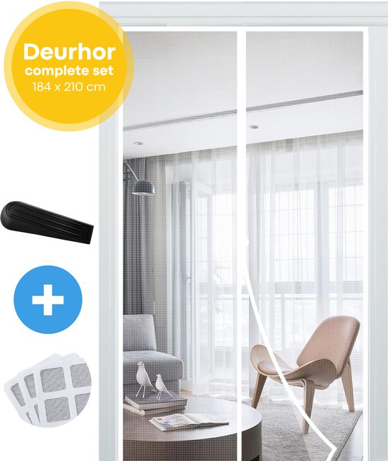 FLOOQ Premium Magnetisch Vliegengordijn Modern 184x210cm Zwart - Deurhor - Vliegenhor - Insectenhor Hordeur - Incl. bevestigingsmateriaal