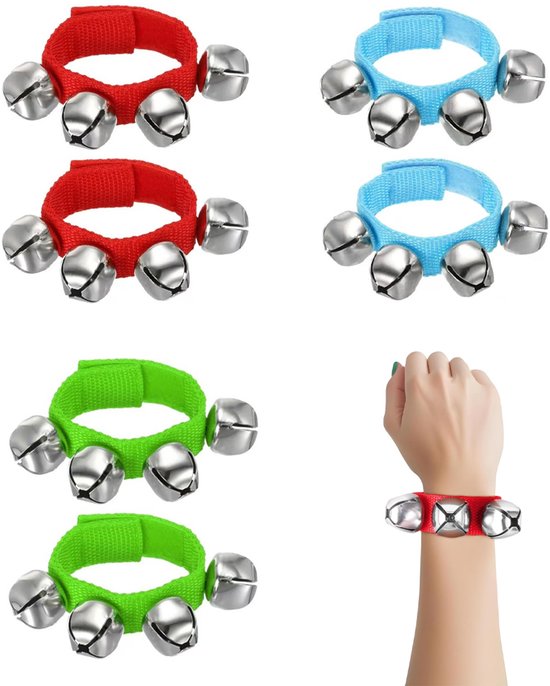 Foto: 6 stuks handbellen enkel armband bellen set belletjesband percussie speelgoed polsband met 4 bellen schellenbeugel mini muziek bellen muziek instrument ritme armband enkel bellen rammelaar voor kinderfeest school en muziekles