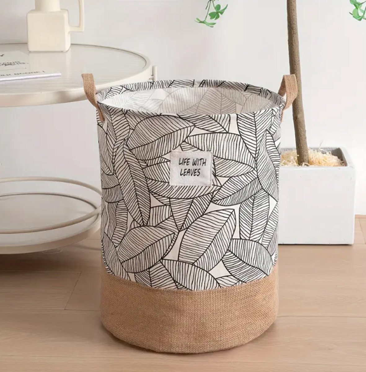 Opvouwbare Jute Wasmand – Natuurlijke Opbergmand voor Woonkamer, Slaapkamer & Badkamer