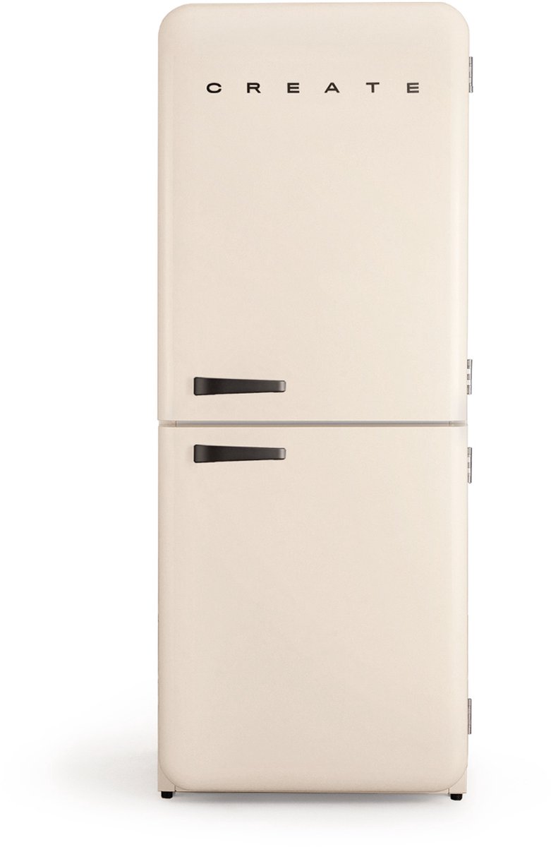 Create Koelkast in retro stijl - Gebroken wit, Zwart - FRIDGE RETRO COMBI 401 Gebroken wit met Zwarte handgreep