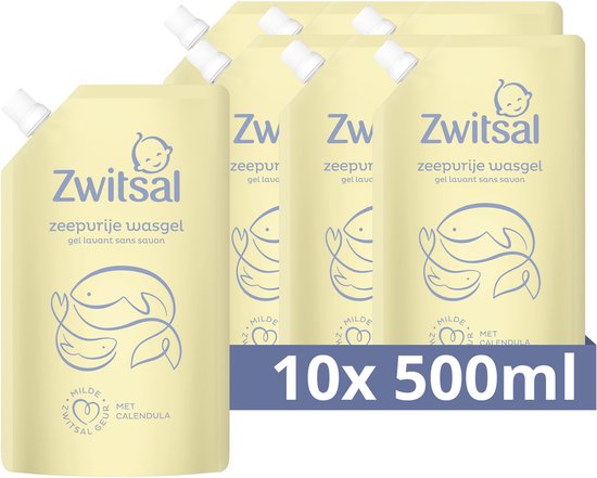 Zwitsal Zeepvrije Wasgel Navulverpakking - Baby - helpt de natuurlijke huidbarrière te beschermen - 10 x 500 ml