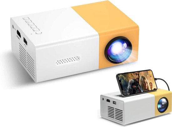 Mini Beamer - Input Tot 1080p Full HD - Projector - Mini Projector - HDMI - USB - Wit / Geel - Smartphone - Draagbaar - Ingebouwde Speaker - HD Beamer Voor Presentatie En Home Cinema - Geel En Wit