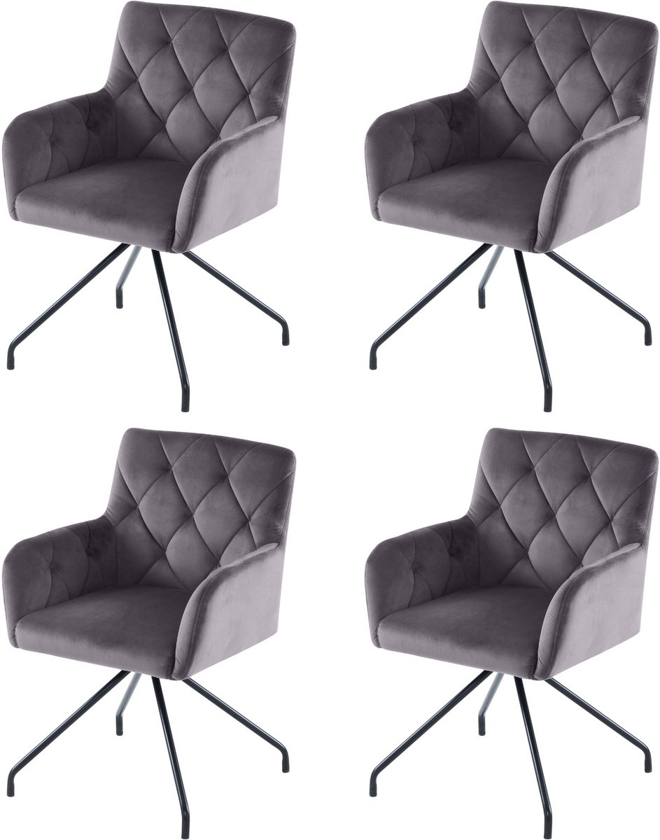 Set van 4 Diamanten Eetkamerstoelen - Gestoffeerde Armstoel - Moderne Loungestoel - Woonkamerstoel voor Slaapkamer - Lendensteun - Donkergrijs