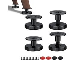 Lot de 4 pieds de meubles réglables, autocollants avec patins anti-rayures, pour tables, armoires et appareils électroménagers, capacité de charge jusqu'à 45 kg, 4 x 2,6 cm (noir).