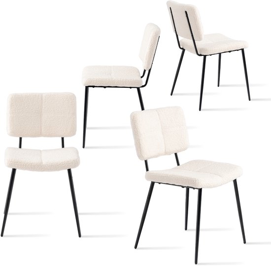 Set van 4 Scandinavische Eetkamerstoelen Naturel Melange Bouclé Stof