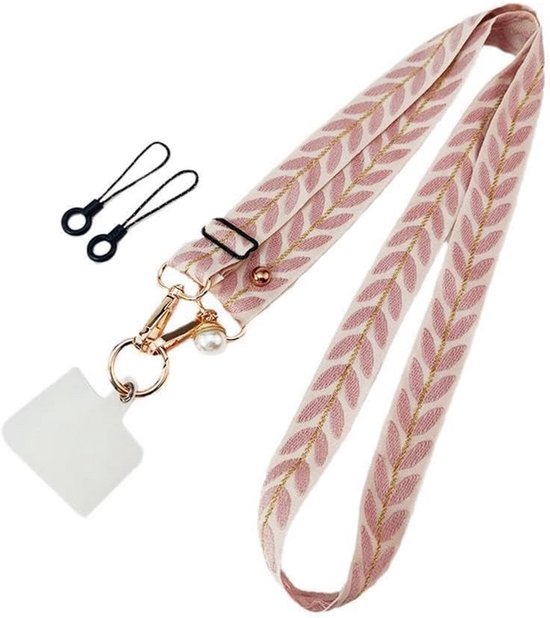 Telefoonketting - Verstelbaar Afneembaar Koord Voor Mobiele - Verstelbaar Tot 120 Cm - Telefoon Nekkoord - Telefoon Koord - Telefoonkoord Universeel - Phone Cord - Koord Voor Telefoon - Easy Cord - Telefoonbandjes - Roze