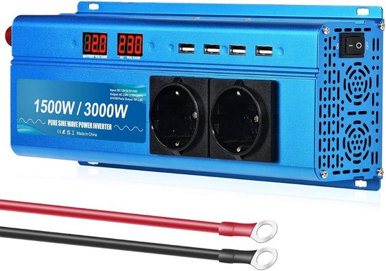 MKSS® Omvormer 12v 230v Zuivere Sinus - Spanningsomvormer - 200W - Blauw
