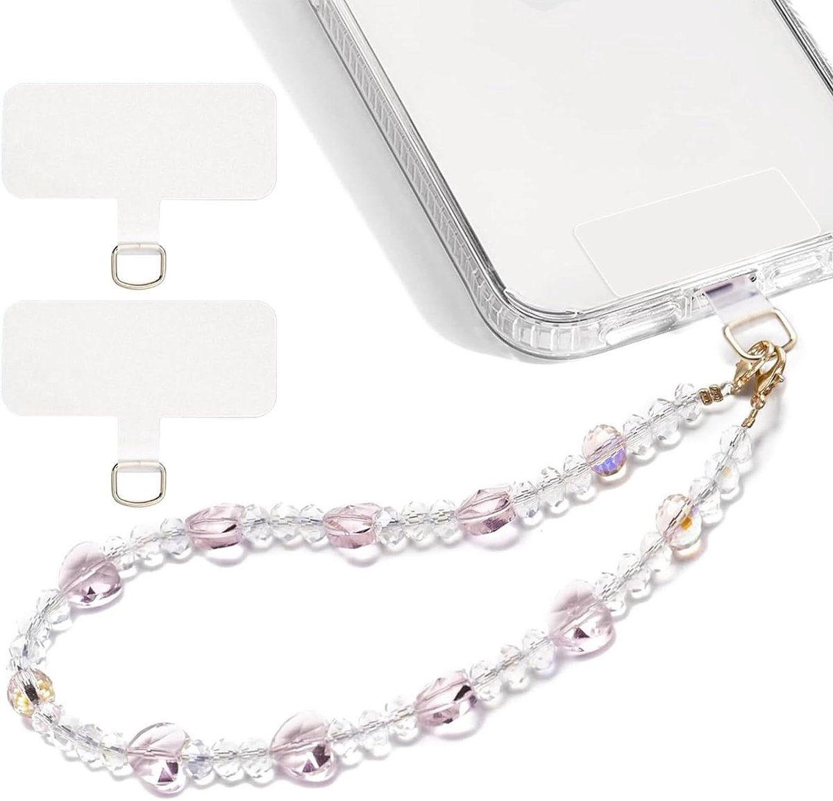 Allecto Plus - Parel Hangers Polsband met Bevestigingslus voor Mobiele Telefoon - Roze - Handsfree - Valbescherming - Smartphones - Groot formaat