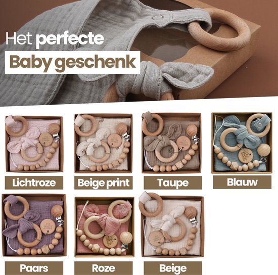 Baby Geschenkset - 3-delige set - Kraamcadeau - babyshower- gender reveal - Unisex baby cadeau - kraamvisite- jongen - meisje - giftset - bijtring - doorkomende tandjes - speenkoord - speenketting - knuffeldoekje - Blauw van Merkloos — afbeelding 2