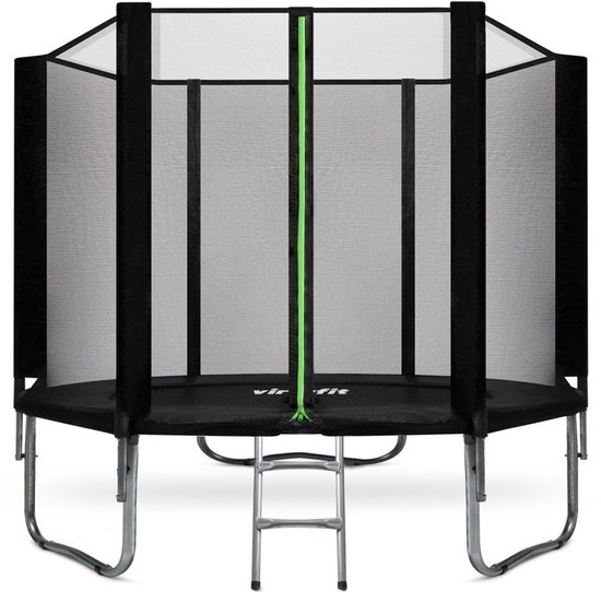 VirtuFit Trampoline met Veiligheidsnet – Zwart – 305 cm – Met Dubbelzijdige Rits – Met Trapje – Water- en UV-bestendig – Kinder Trampoline – Trampoline Rond met Net – Trampolines & Accessoires