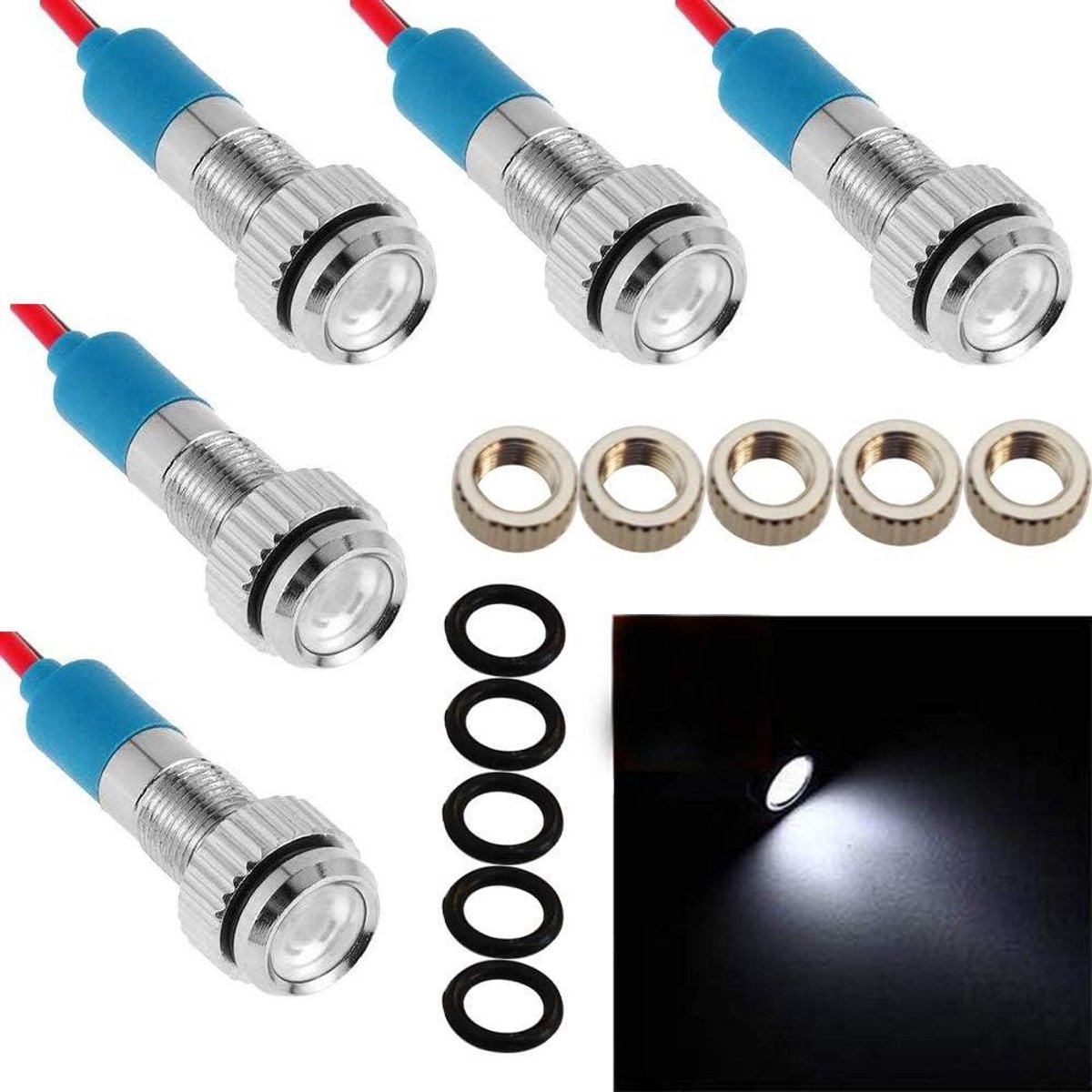 Allecto Plus - LED Metalen Indicator Licht 6mm 12 V - Waterdicht - Auto Boot Truck - Witte Kleur