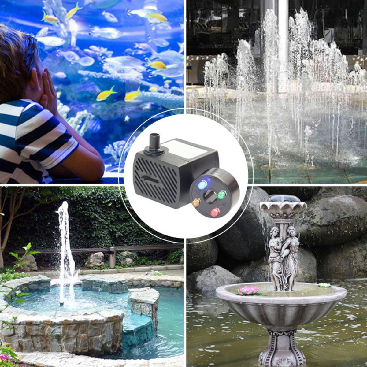 Mini Aquarium Waterpomp - Vijverpomp - Dompelpomp - Met 4 Kleuren LED-verlichting - Geschikt voor Fonteinen, Rotstuinen, Aquariumvijvers - Maximale Opvoerhoogte 0,85 m - 350 L/u – foto 4