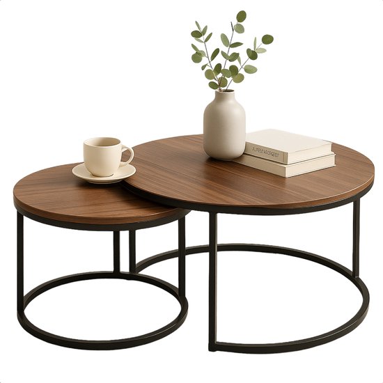 Set de 2 Tables d'appoint industrielles Cheqo® - Table basse - Ensemble de tables Set - Ensemble de tables - Set de tables basses - Design moderne - Plateau de table en MDF - Cadre en métal