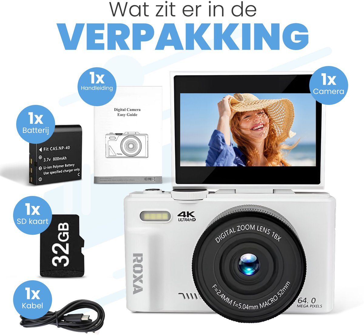 Roxa 48MP-camera met WiFi en 180° klapscherm thumbnail 4