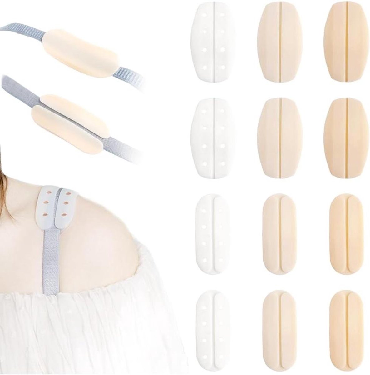 Allecto Plus - 6 paar siliconen schouderkussens - Beha-bandverlichting - Pijnverlichting - Zachte antislip beha-bandhouder - Beha-accessoires voor vrouwen en meisjes