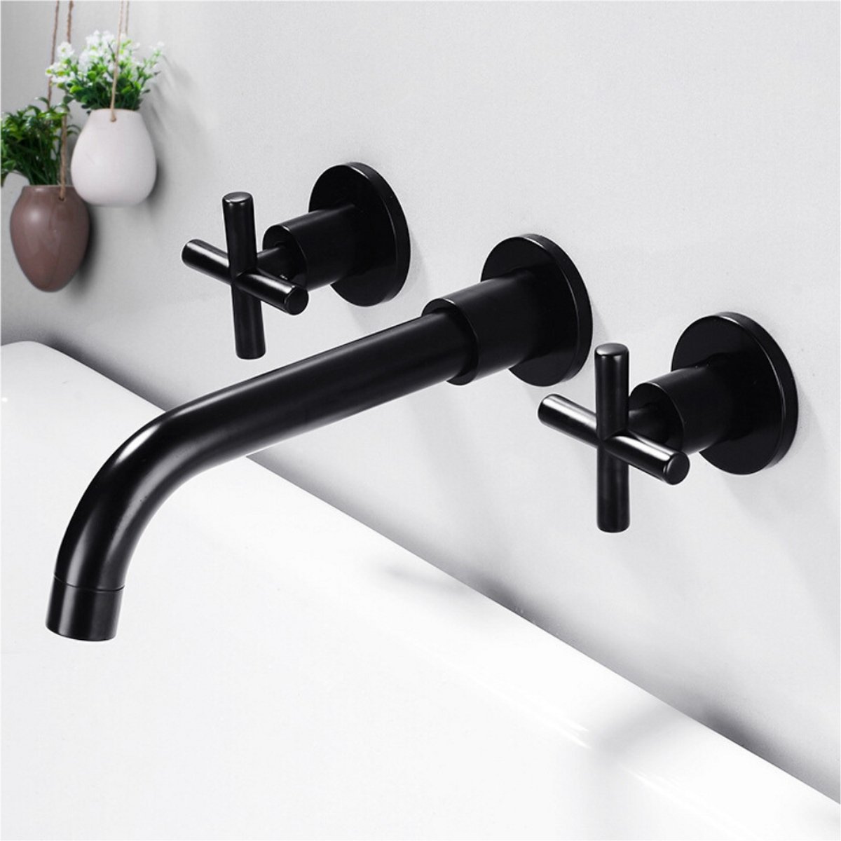 Kaëru® Ingebouwde Wastafelkraan – Mat Zwart – Volledig Messing – Minimalistisch & Retro Design – Duurzaam en Stijlvol