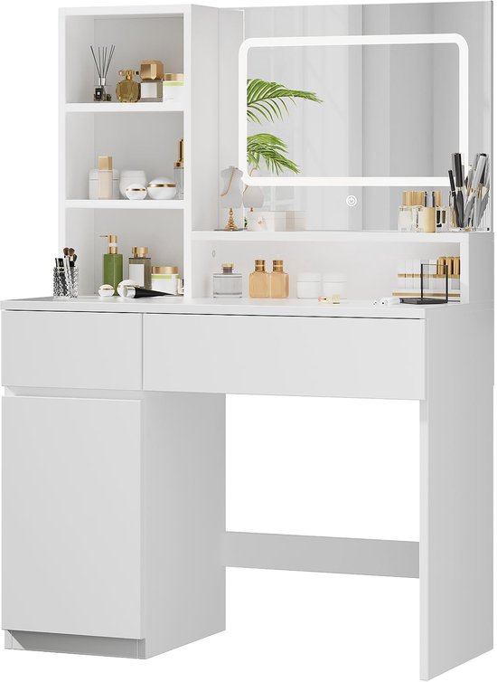 TEENFON Coiffeuse avec miroir, Coiffeuse avec prise de courant, avec 2 TEENFON Coiffeuse avec miroir, Coiffeuse avec prise de courant, avec 2