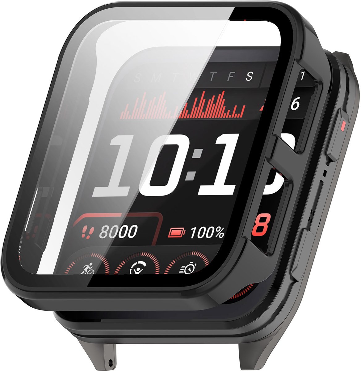 Strap-it Hard case hoesje met screen protector glas - geschikt voor Garmin Venu X1 (zwart)