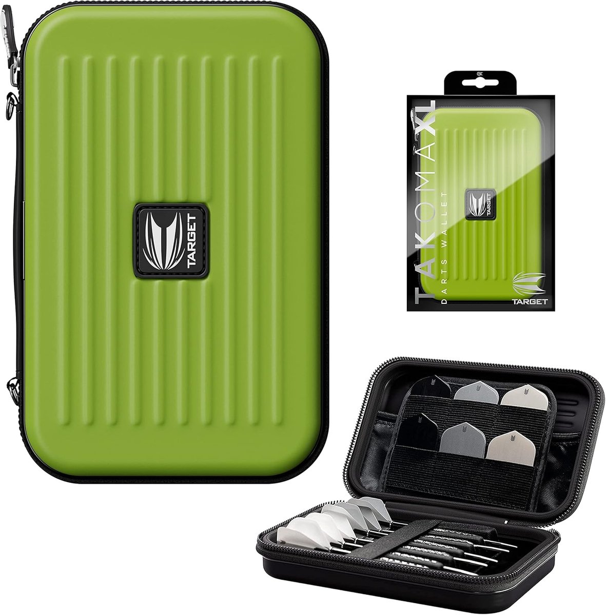 Target Darts Takoma XL Darts Wallet Groen - Dartkoffer voor 6 Darts - Duurzaam EVA Materiaal met Fluwelen Voering - Inclusief Ritsvakken voor Accessoires - 19x13x5cm