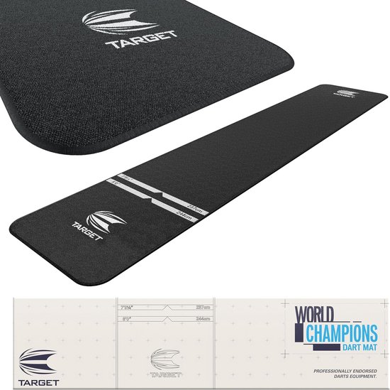 Target Darts Wereldkampioen Darts Mat Zwart Wit | Dart Oche Mat met Soft Tip en Stalen Tip Werplijn Afstanden | Anti-slip Tapijtmatten voor Vloer en Dart Tips Bescherming | Darts Accessoires UK