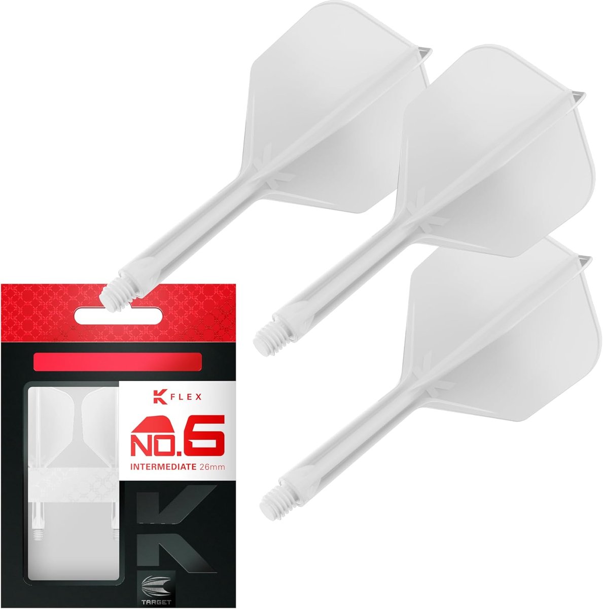 Target Darts K Flex Geïntegreerde Dart Vluchten en Schachten, No.6 Wit (Tussen) | Pak van 3 K-Flex - No6, Kflex All In One Voorgevormde Dart Vlucht & Steel | Professionele Dart Accessoires
